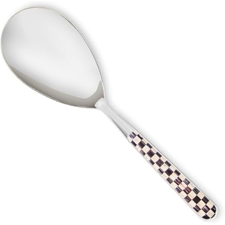 MACKENZIE-CHILDS Bistro Serving Spoon, Stainless-Steel Spoon for Cooking, Black-and-White Courtly Check