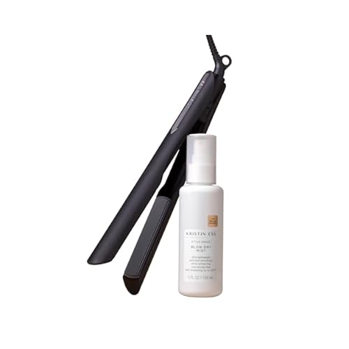 Kristin Ess Hair Nanoblack 3-in-1 Curling Flat Iron Straightener  Style Assist Heat Protectant Spray - 1 14 Inch Salon Professional Ceramic Hot Tool - Hair Straightener  Curler 2 in 1  Beach Waver