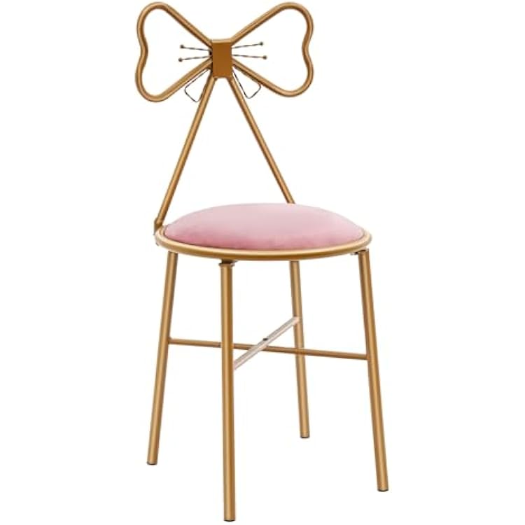 Modern Vanity Chair Stool, Golden Butterfly Backrest Chair with Pink Velvet Cushion Dressing, Dressing Stool Metal Bench Legs Gold Dining Chair for Bedroom Living Room Bearing 165.35LBs Deep Pink