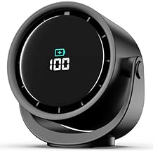 YOSHENMO Portable Desk Fan for Bedroom, Turbo Table Fans with smile icon LED Display, 6-inch, 5-Speed Strong Airflow, Low Noise, 360 Adjustable Tilt, Suitable for Home, Office, Outdoor, Ink Black