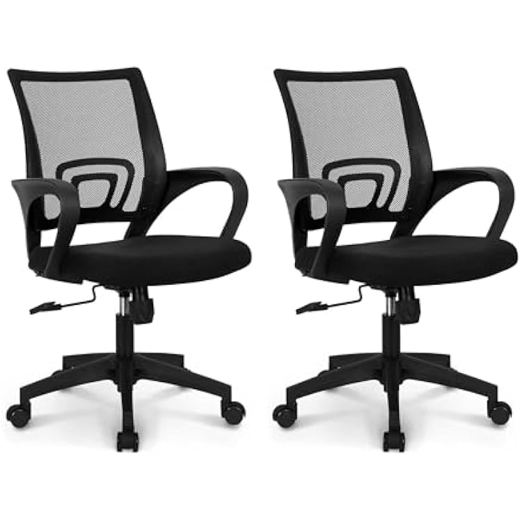 NEO CHAIR Office Desk Computer Chair Ergonomic Mesh Gaming Cushion Seat with Comfy Lumbar Mid Back Support Adjustable Height Swivel Rolling Wheels for Home Task 2 pk - Black