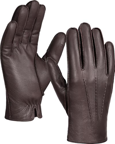 GSG Men Genuine Leather Gloves Driving Gloves Warm Fur Lined Classic Dress Sheepskin Gloves Hand-stitched