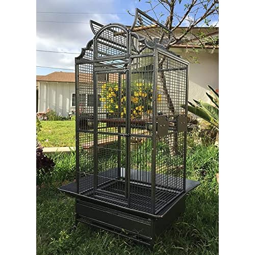 Large Elegant Wrought Iron Open Dome Play Top Bird Parrot Cage, Include Metal Seed Guard Solid Metal Feeder Nest Doors
