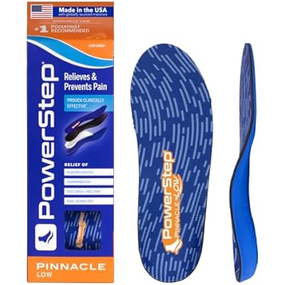 PowerStep Pinnacle Low, PowerStep Insoles, Flat Feet, Plantar Fasciitis Relief, Overpronation, Arch Support, Heel Pain, All Day Comfort, Pain Relief, Made in USA
