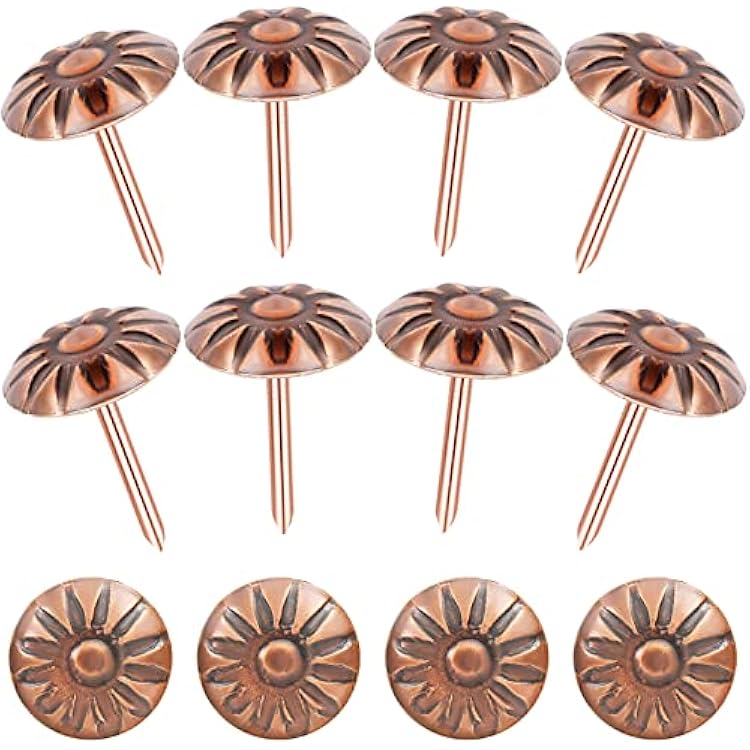 500 Pcs Tacks for Furniture, 58 Vintage Upholstery Nails Decorative Tack, Heavy Duty Furniture Tacks for Upholstery, Daisy Sofa Furniture Nails for Wood, Red Copper