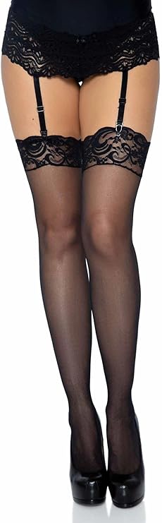 Leg Avenue Women's Nylon Sheer Stockings With Lace Top