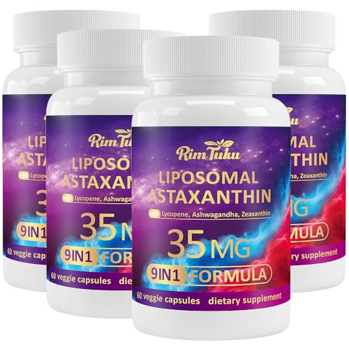 Liposomal Astaxanthin Supplement Complex 9-in-1 with Ashwagandha, Lycopene, Zeaxanthin, Antioxidant Supplement Support Eye, Skin & Joint Health, 240 Capsules