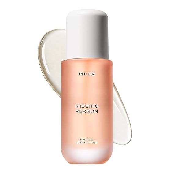 PHLUR Missing Person Body Oil, 4 Fl Oz Skin Musk Bergamot & Jasmine Scented Body Oil for Women & Men, Hydrating Moisturizing After Shower Oil with Sandalwood & White Musk Fragrance