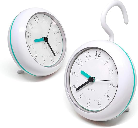 Mooas Silent Waterproof 3-in-1 Clock - Bathroom & Shower Use, Non-Ticking Battery Operated, Hanging & Indoor Outdoor, Kitchen & Bathroom Clock (Mint)