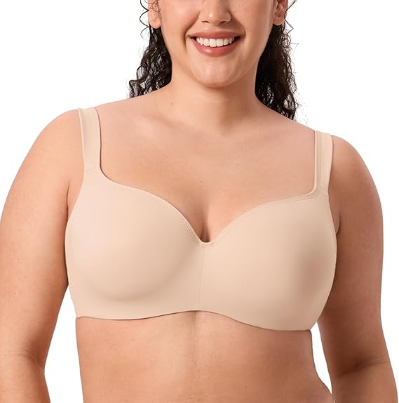 DELIMIRA Women's Balconette Bra Full Coverage Plus Size Tshirt Underwire Back Smoothing Seamless Bras