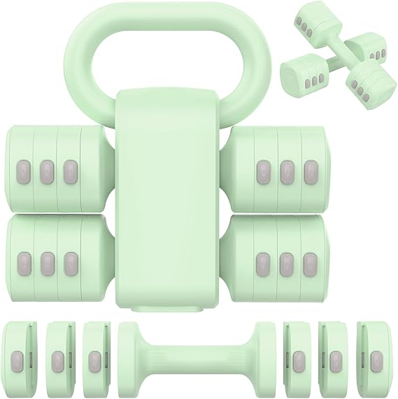 Hezeyferg 2-in-1 Adjustable Dumbbells Set, 4 Levels Weight Dumbbells Set for Women Men, Each 2.2/3.3/4.4/5.5lb Hand Weights with Kettlebell Form for Home Gym Exercise Training