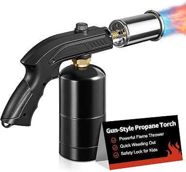 Propane Torch Gun for Weed Burner, Handheld Flame Thrower Blow Torch Gun with Safety Lock, Flamethrower Charcoal Starter for Grill Tank not include