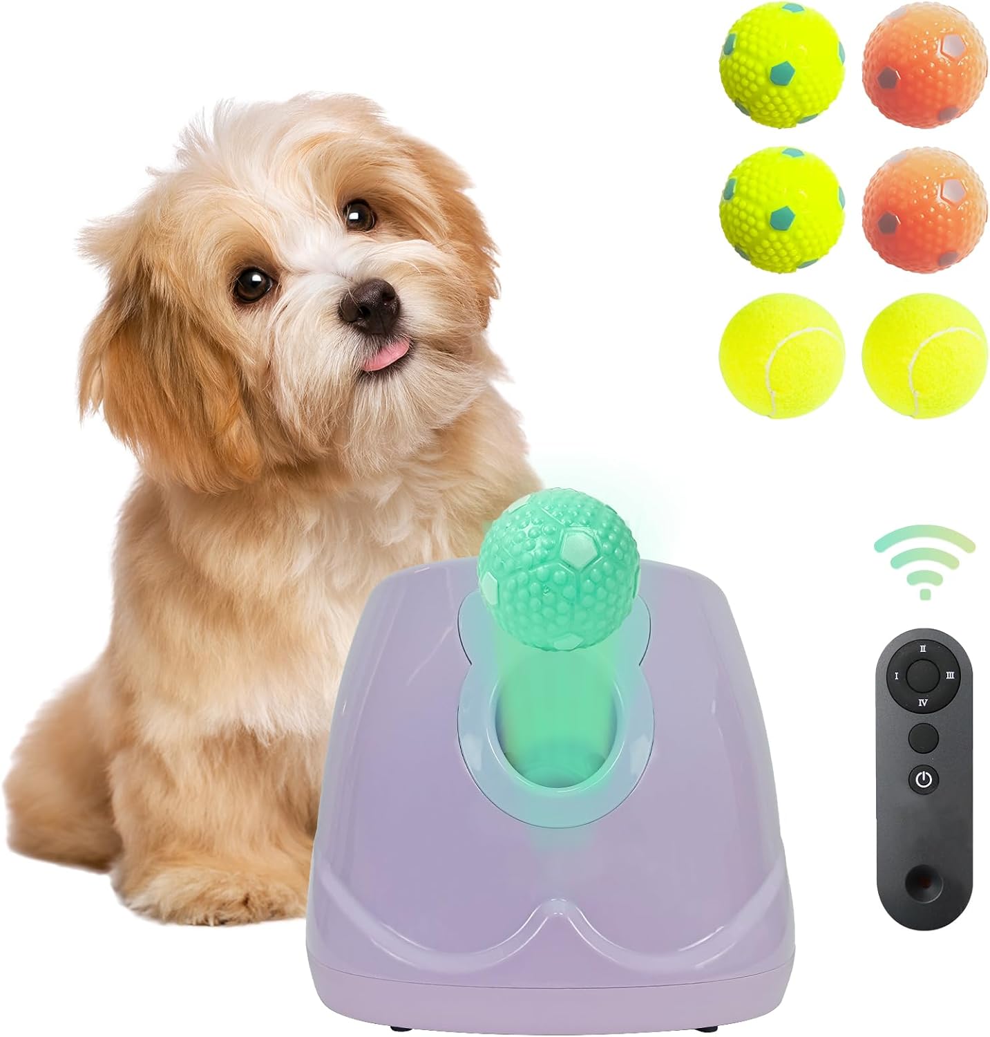 Automatic Dog Ball Launcher for Small to Medium Sized Dogs, Dog Interactive Toy Pet Ball Thrower with Balls (Yellow)