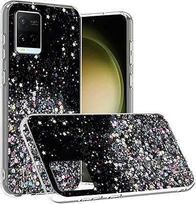Compatible with Vivo Y21 Case Glitter Clear Green,for Vivo Y21Vivo Y21 Phone Case Silicone Transparent Soft TPU Women Girls Shockproof Protective Slim Cover Black