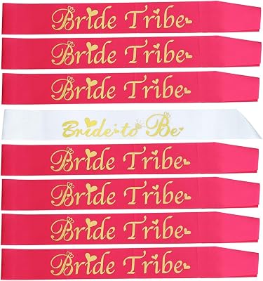 Bride Tribe Bridesmaids Sashes Sets Bachelorette Party Decorations Supplies Bridal Shower Favors Gift Hot Pink, 8 Pcs Sash