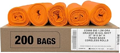 Ultrasac Heavy Duty 55 Gallon Orange Trash Bags - Value 200 Pack - 1.5 MIL equivalent Industrial Strength Plastic 37 x 54 for 50-55 Gal Cans -Fits Toter, Rubbermaid Brute, Carlislie Bronco etc.