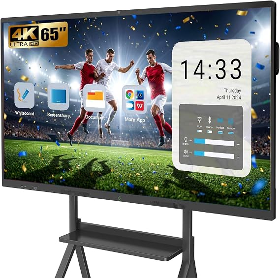 65 Smart Board, 4K UHD Touchscreen Display Electronic White Board,Android 14 Built in Ultra High Definition Camera Open App Ecosystem, Interactive Whiteboard for for Business Office Classroom Home