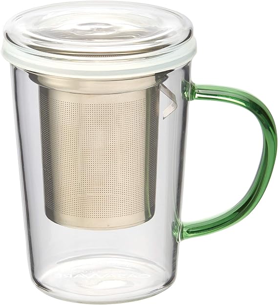 casaWare 18-Ounce Borosilicate Glass Tea Infuser Mug with Lid (Green Handle)