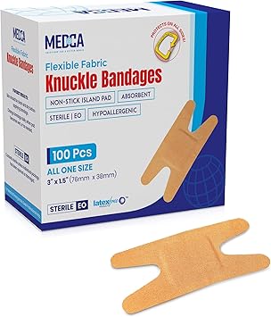 Flex Fabric Knuckle Bandages - Flexible Fabric Adhesive for Finger Care & Wound Protection - 100 Count Box