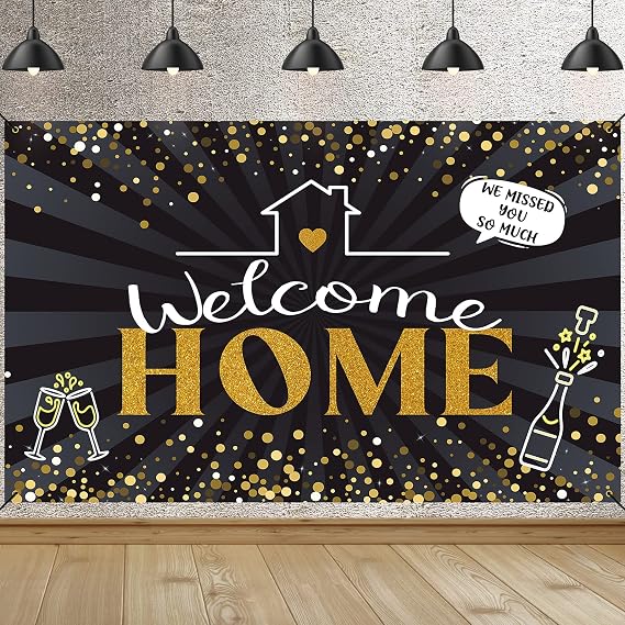 Welcome Home Decorations, Fabric Welcome Home Banner Photography Backdrop, Welcome Home Sign Welcome Home Party Decorations for Lover, Family and Friend Reunion, 70.8 x 43.3 Inch