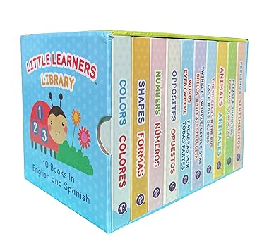 Bilingual 10 Board Books in Spanish and English: Little Library set includes Counting, Colors, Feelings, Animals, The Wheels on the Bus, ABCs, and More (English and Spanish Edition) Board book September 14, 2023